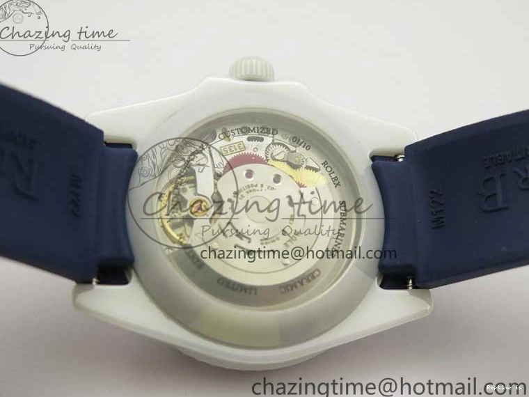 0104 Submariner 40mm White Ceramic 5GF Best Edition Dark Blue Dial on Blue Rubber Strap SA DailyWear 2486